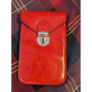 Red Faux Leather Small Crossbody Pouch With Gold Hardware & Snap Closure